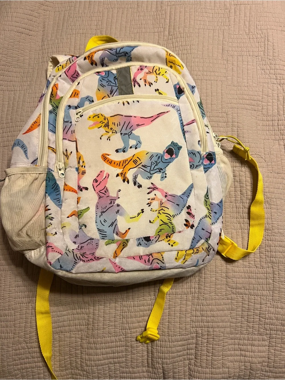 Kids Dino Print Backpack in Yellow Accent and lunchbox
